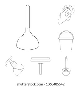 Cleaning and maid outline icons in set collection for design. Equipment for cleaning vector symbol stock web illustration.
