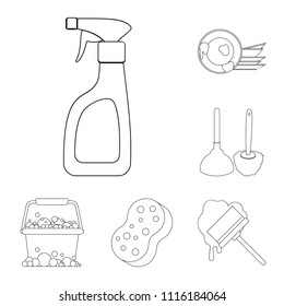 Cleaning and maid outline icons in set collection for design. Equipment for cleaning vector symbol stock web illustration.