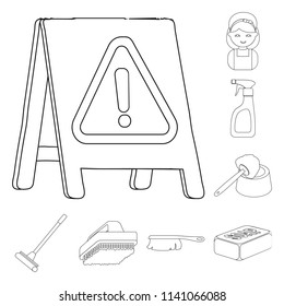 Cleaning and maid outline icons in set collection for design. Equipment for cleaning vector symbol stock web illustration.