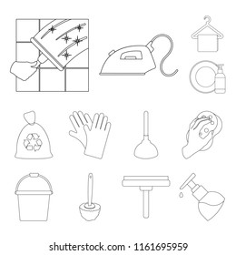 Cleaning and maid outline icons in set collection for design. Equipment for cleaning vector symbol stock web illustration.