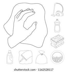 Cleaning and maid outline icons in set collection for design. Equipment for cleaning vector symbol stock web illustration.