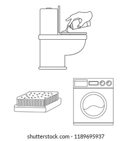 Cleaning and maid outline icons in set collection for design. Equipment for cleaning vector symbol stock web illustration.