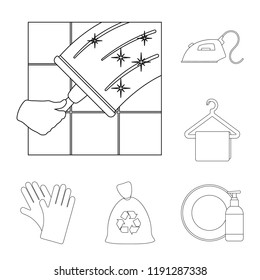 Cleaning and maid outline icons in set collection for design. Equipment for cleaning vector symbol stock web illustration.