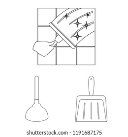 Cleaning and maid outline icons in set collection for design. Equipment for cleaning vector symbol stock web illustration.