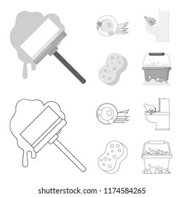 Cleaning and maid outline,monochrome icons in set collection for design. Equipment for cleaning vector symbol stock web illustration.