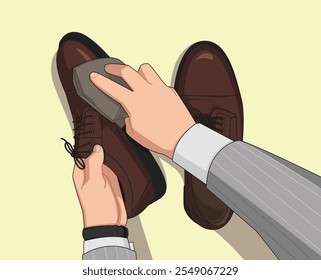 Cleaning and Maintaining Leather Shoes - Vector Illustration