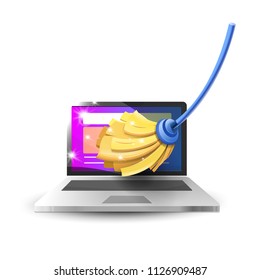 Limpieza y mantenimiento del equipo informático: Limpieza de laptops y trapos. Vector