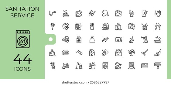 Cleaning And Maintenance icon set. Icons hygiene, stroke, sponge, scrubbing, disinfect, wash, clean and more. Icons for UI. Editable stroke. Vector illustration.