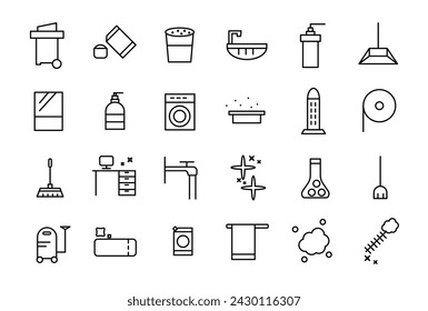 Paquete de iconos de limpieza y mantenimiento en la colección de iconos del servicio de limpieza de viviendas y servicios comunales.