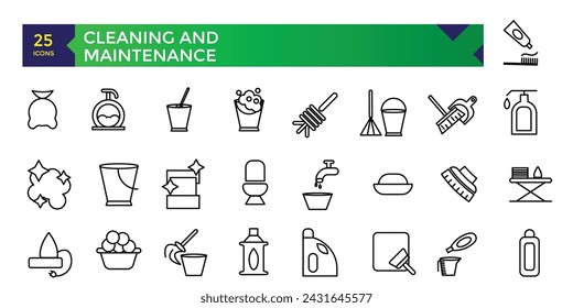 Cleaning and Maintenance Service. Cleaning machine. High pressure washer. Cleaner worker. Pixel Perfect Vector Thin Line Icons.