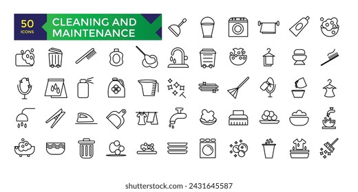 Cleaning and Maintenance Service. Cleaning machine. High pressure washer. Cleaner worker. Pixel Perfect Vector Thin Line Icons.
