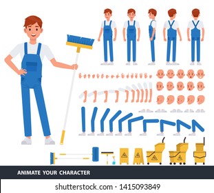 Cleaning man staff character vector design. Create your own pose.