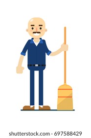 Cleaning man in uniform icon. Professional cleaning service vector illustration in flat design.
