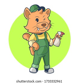 Cleaning Master Retro Mascot for Logo with cartoon style, cute and colorful