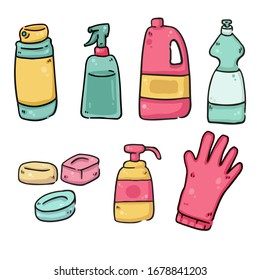 cleaning materials covid-19 prevention isolated drawings