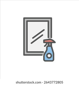 cleaning mirror filled outline icon. spray cleaner color line illustration.
