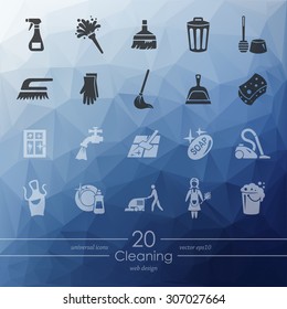 cleaning modern icons for mobile interface on triangle background