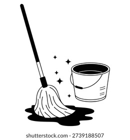Cleaning Mop and Bucket Vector Illustration.