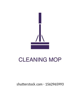 Cleaning mop element in flat simple style on white background. Cleaning mop icon, with text name concept template