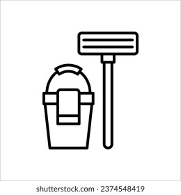 Cleaning, mop icon. Floor mop icons. Mop And Bucket symbol on white background