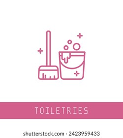 Cleaning, mop icon. floor cleaning objects pink and white outline. Mop icon. Simple illustration of mop vector icon for web design isolated on white background.