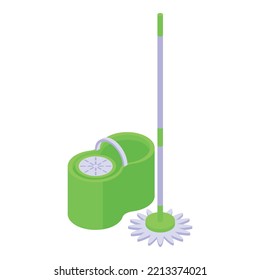 Vector isométrico del icono de limpieza de la mop. Limpie el cubo. Equipamiento del suelo
