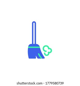Cleaning, mop icon vector, filled flat sign, broom and dust bicolor pictogram, green and blue colors. Symbol, logo illustration