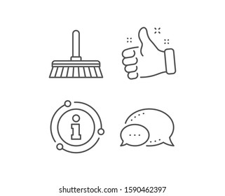 Cleaning mop line icon. Chat bubble, info sign elements. Sweep or Wash a floor symbol. Washing Housekeeping equipment sign. Linear cleaning mop outline icon. Information bubble. Vector