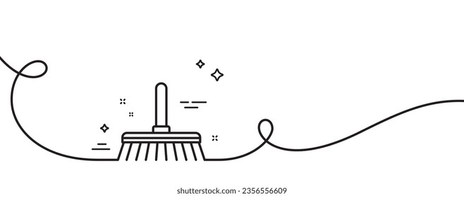 Icono de la línea de tracción de limpieza. Una línea continua con curl. Barre o lave un símbolo del suelo. Señal del equipo de limpieza de lavado. Cinta de un contorno simple del trapeador de limpieza. Patrón de curva de bucle. Vector