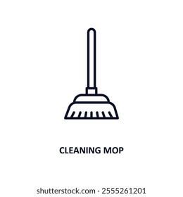 cleaning mop outline icon.  Thin line icon from construction tools collection. Editable vector isolated on white background