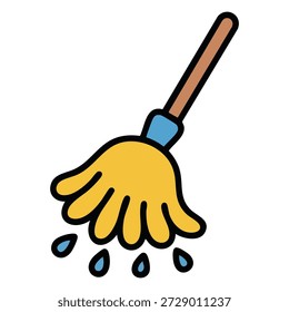 Ilustración vectorial aislada del garabato del hogar de la herramienta de la fregona de la limpieza en el fondo blanco
