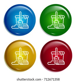 Cleaning multi color gradient glossy badge icon set. Realistic shiny badge icon or logo mockup