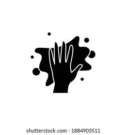 Cleaning napkin glyph icon.Wiping with cloth. Housekeeper hand in glove with rag filled flat sign. Wet cleaning. Housekeeping and surface disinfection concept. Isolated silhouette vector illustration 