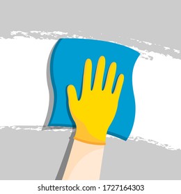 Cleaning napkin. Hand holding duster. Housekeeping service. Vector illustration