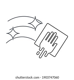Cleaning napkin in the hand. Cleaning, putting things in order. Vector linear icon isolated on white background.