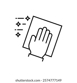Cleaning napkin line icon. Windows cleaning cloth with hand