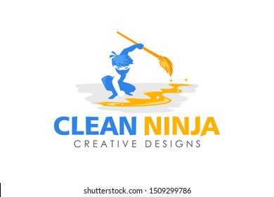 Cleaning ninja logo. cleaning service logo. fast wash vector
