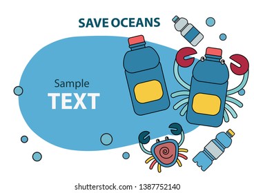 Cleaning up the ocean concept. Effects of ocean pollution vector illustration. Plastic free, keep the sea vector illustration.