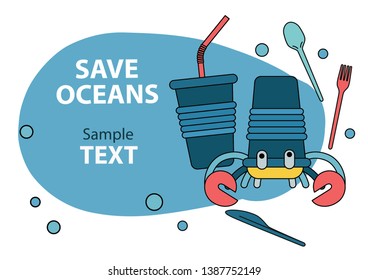 Cleaning up the ocean concept. Effects of ocean pollution vector illustration. Plastic free, keep the sea vector illustration.