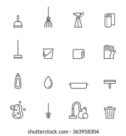 Cleaning outline gray vector icons set. Modern minimalistic design. 