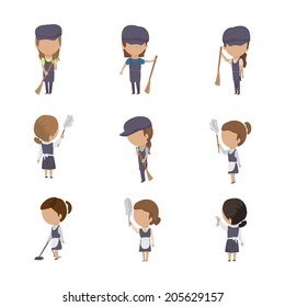 Cleaning People Set - Isolated On White Background - Vector Illustration, Graphic Design Editable For Your Design 