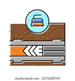 Farbsymbol für die Reinigung der Pipeline-Bautechnik, Vektorgrafik. technisches Zeichen für die Reinigung von Rohrleitungen. einzelne Symbolillustration