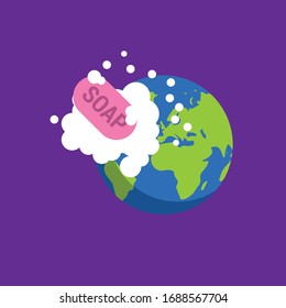 cleaning the planet with soap.Conceptual vector illustration in flat style design.Isolated on background.
