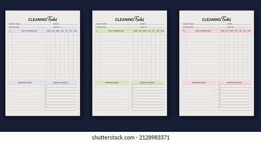 Plantillas de planificación de limpieza 3 conjuntos de páginas de planificación minimalistas de plantilla de seguimiento de limpieza