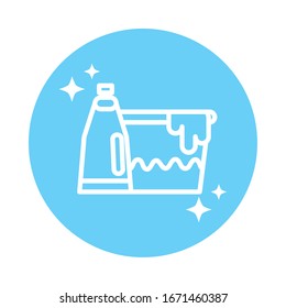 limpieza, cuenca de plástico con botella de detergente higiene doméstica Icono de estilo de color de ilustración vectorial
