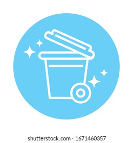 cleaning, plastic trash can with cap and wheels domestic hygiene vector illustration block color style icon