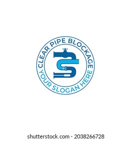 cleaning plumbing logo design vector, fix, pipe blockage and maintenance
