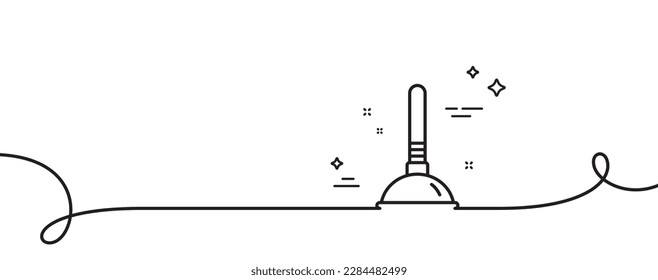 Cleaning plunger line icon. Continuous one line with curl. Cleaning of pipe clogs symbol. Housekeeping equipment sign. Plunger single outline ribbon. Loop curve pattern. Vector