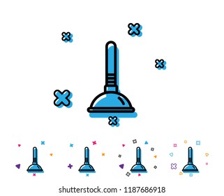 Cleaning plunger line icon. Ð¡leaning of pipe clogs symbol. Housekeeping equipment sign. Line icon with geometric elements. Bright colourful design. Vector