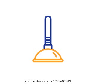 Cleaning plunger line icon. Ð¡leaning of pipe clogs symbol. Housekeeping equipment sign. Colorful outline concept. Blue and orange thin line color icon. Plunger Vector